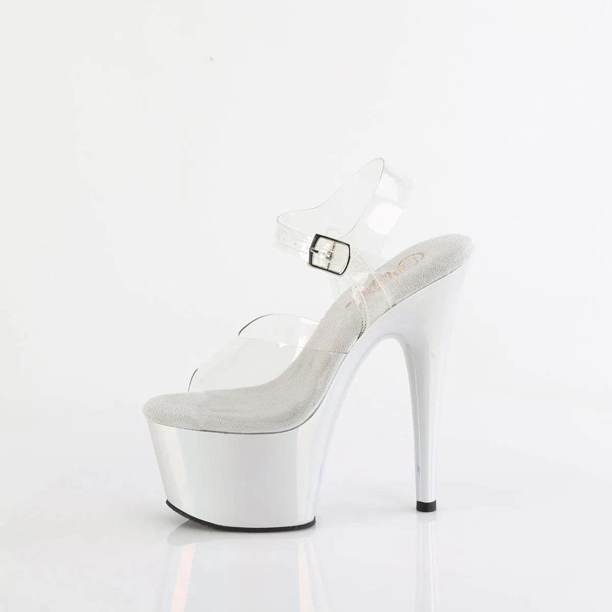 7 Inch Heel ADORE-708LQ Clear Liquid Silver Holo