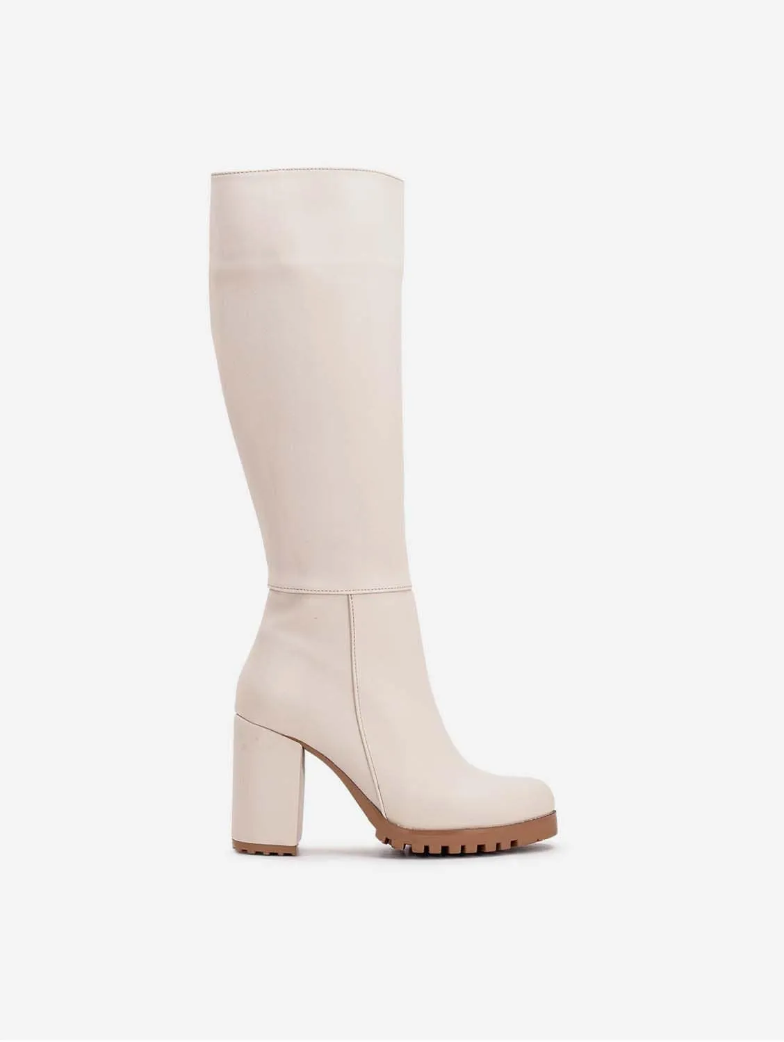 Alize Vegan Leather Wide Calf Platform Boots | Beige