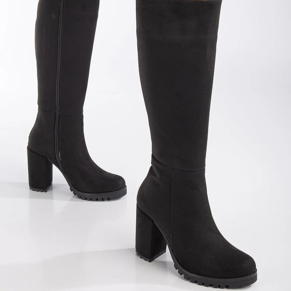 Alize Vegan Suede Wide Calf Platform Boots | Black