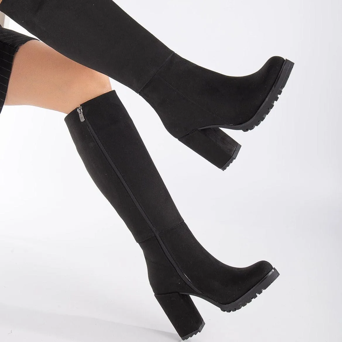 Alize Vegan Suede Wide Calf Platform Boots | Black