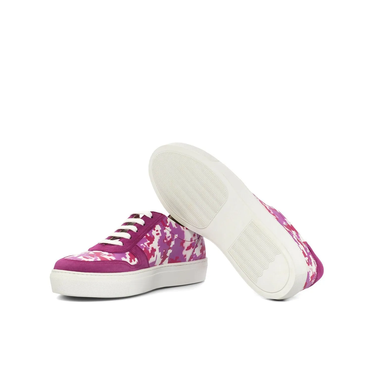 Ambrogio Bespoke Custom Women's Custom Made Shoes White & Fuchsia (Pink / Purple) Suede / Calf-Skin Leather Trainer Sneakers (AMBW1074)