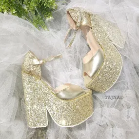 Ankle Strap Gold Shimmer Platform Wedge Sandals