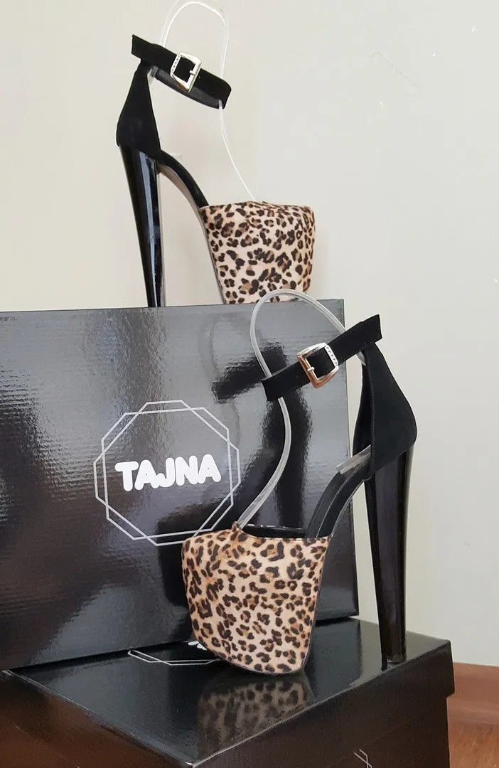 Ankle Strap Leopard Print Black Platform Shoes