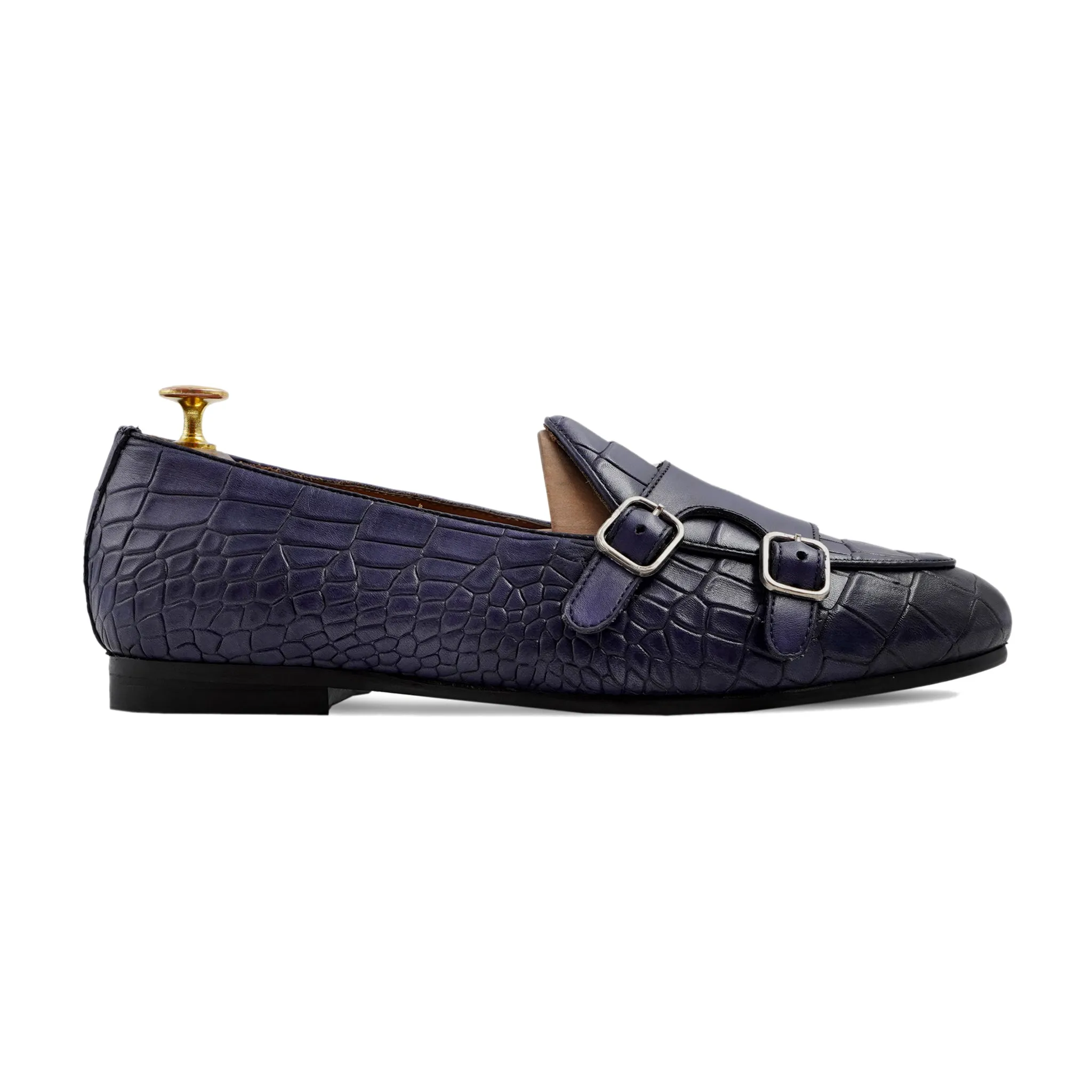 Baronia - Men's Blue Calf and Printed Crocodile Double Monkstrap