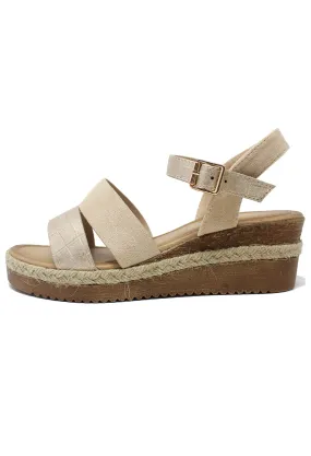 Beige Mid-Wedge Strap Sandal