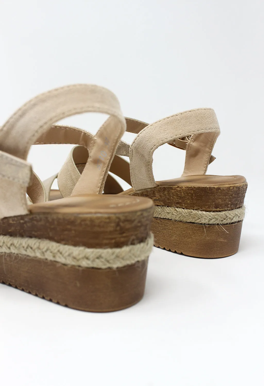 Beige Mid-Wedge Strap Sandal