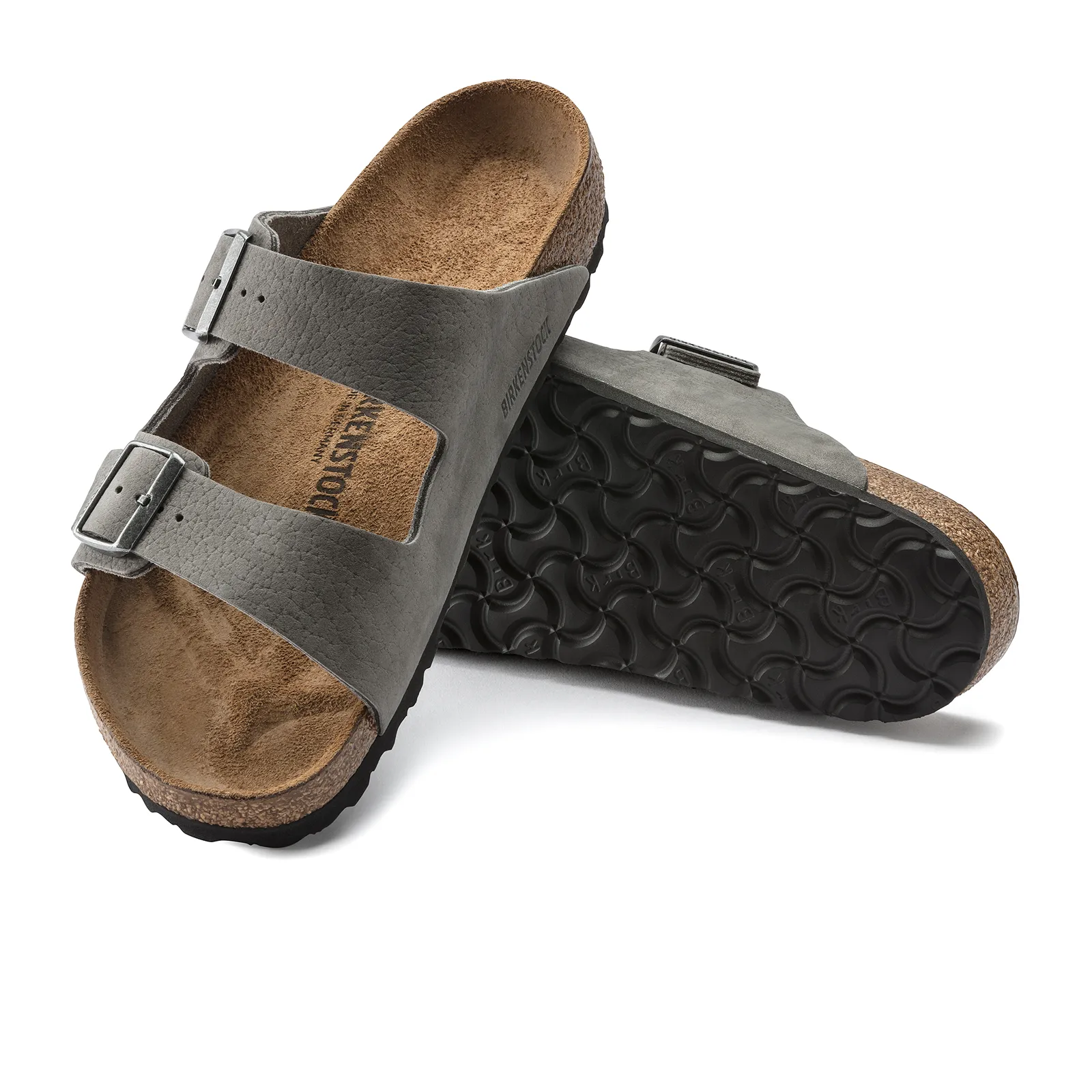 Birkenstock Arizona Slide Sandal (Men) - Desert Buck Whale Gray Nubuck