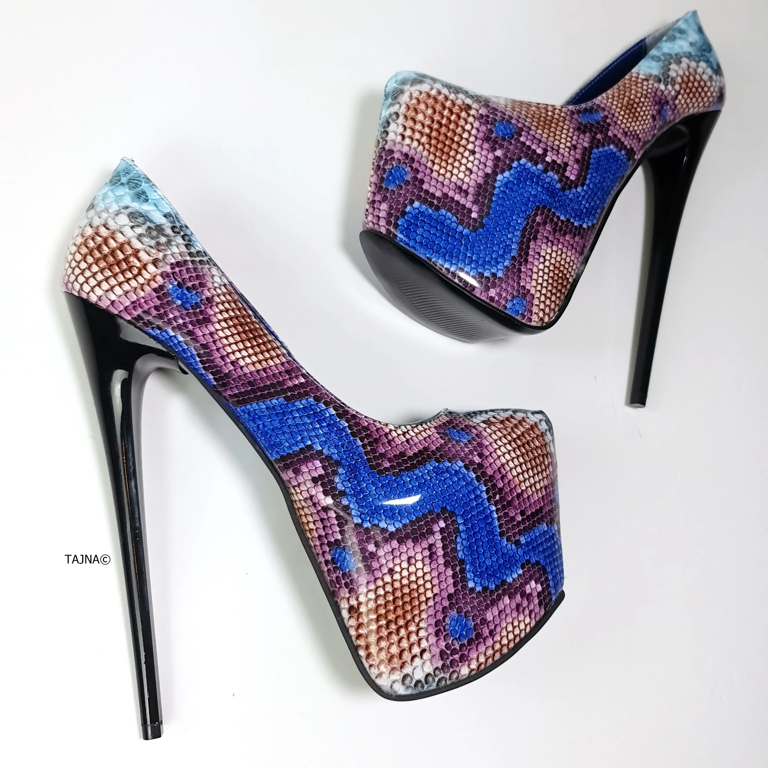 Blue Plum Snake Print High Heel Pumps