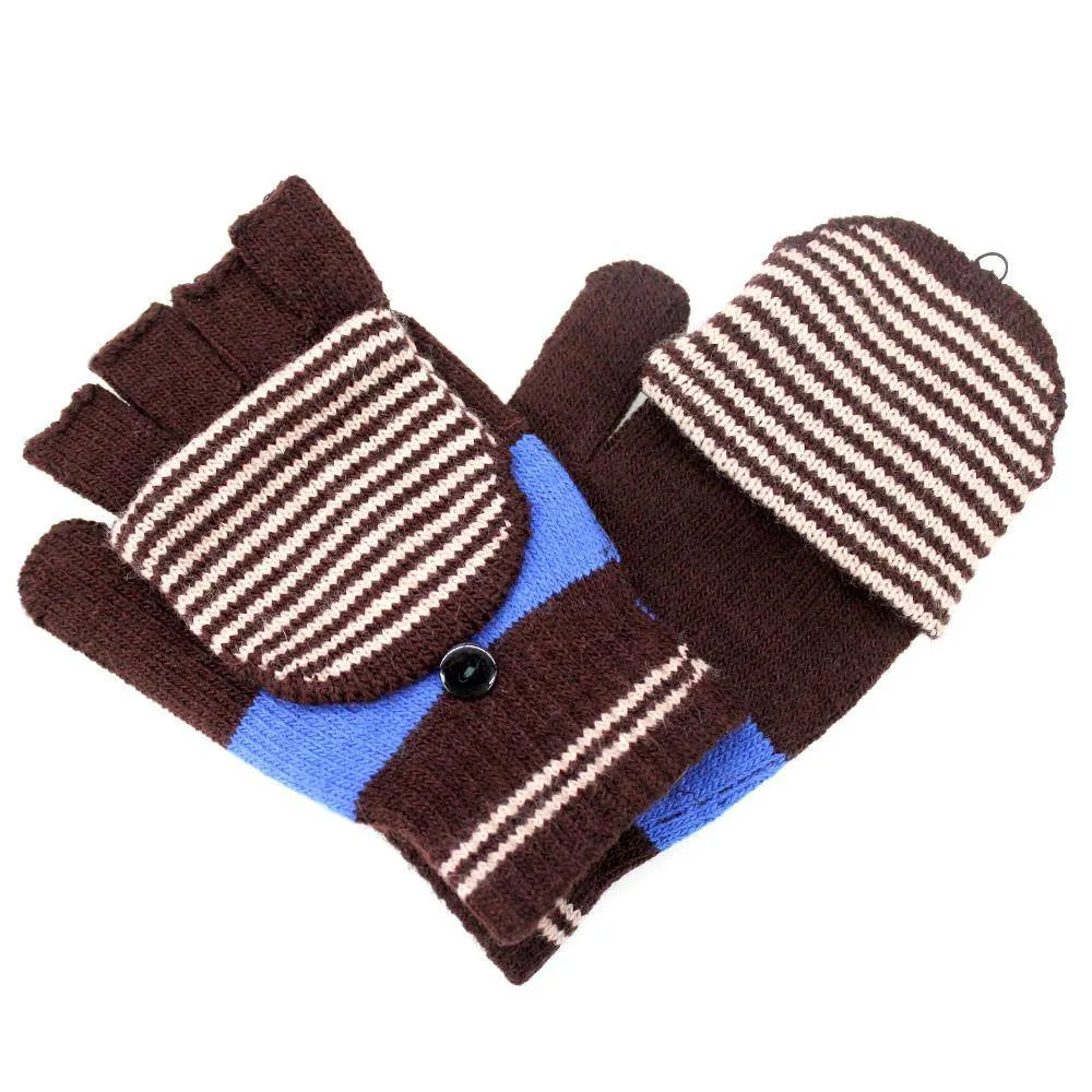 Brown Flip Top Striped Mitten