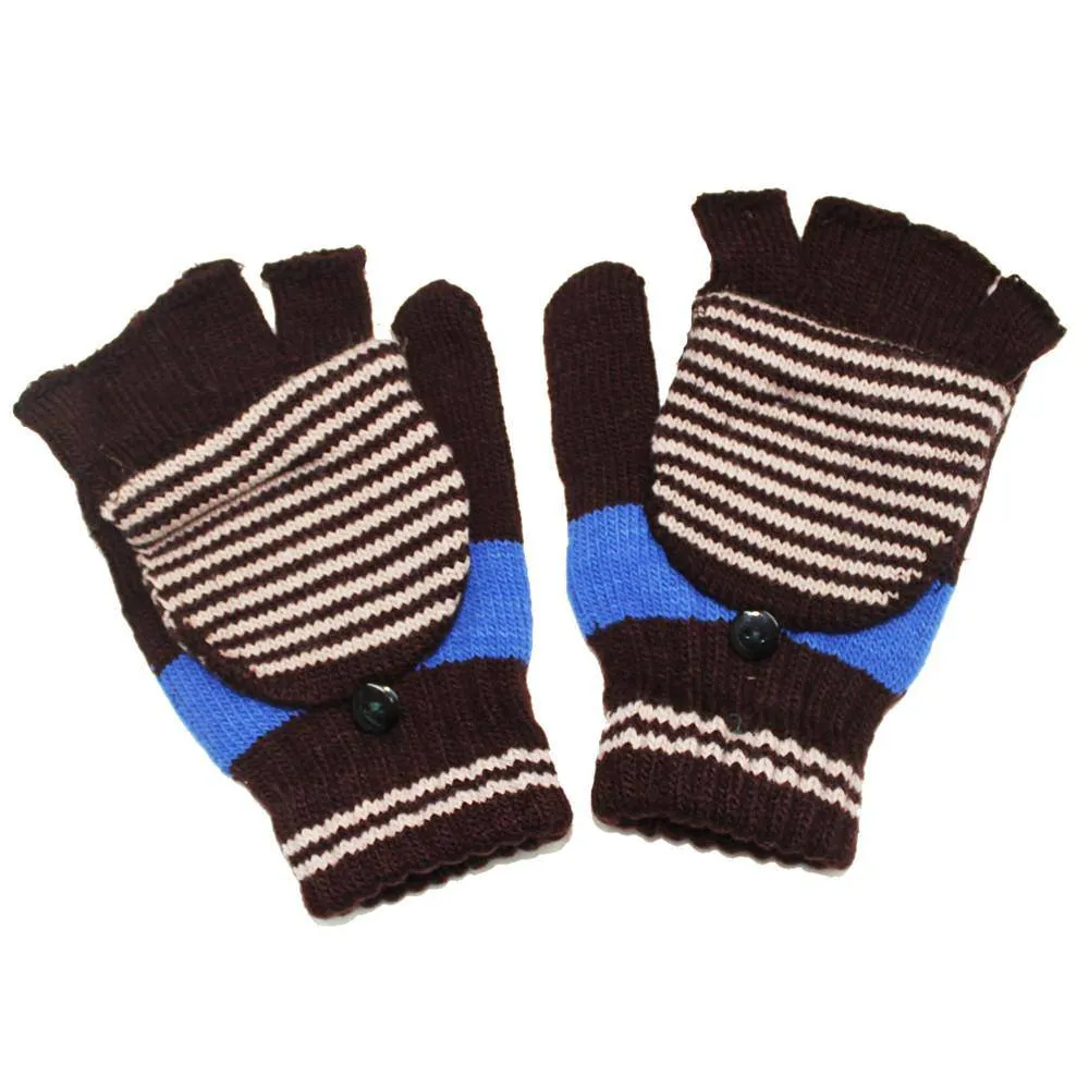 Brown Flip Top Striped Mitten