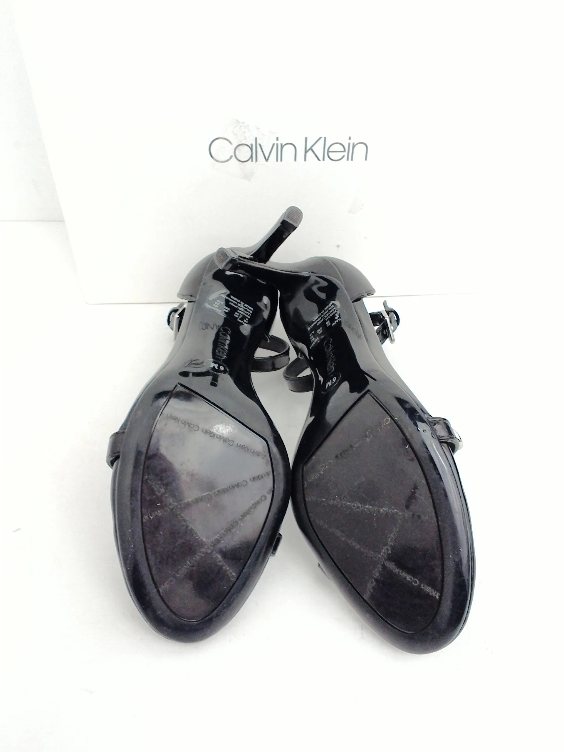 Calvin Klein Women's Ranji Black Leather Heeled Sandal Size 6 M