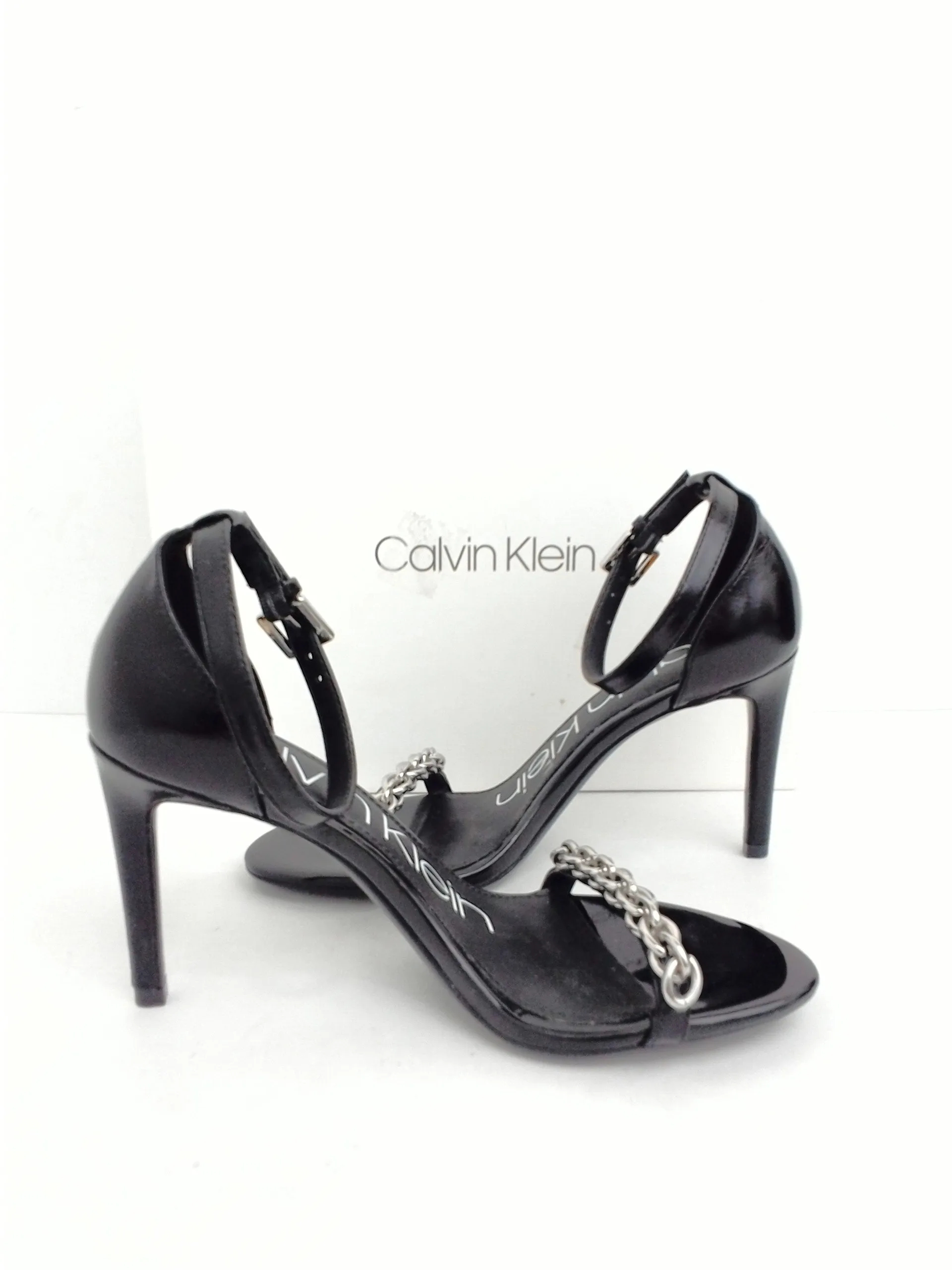 Calvin Klein Women's Ranji Black Leather Heeled Sandal Size 6 M