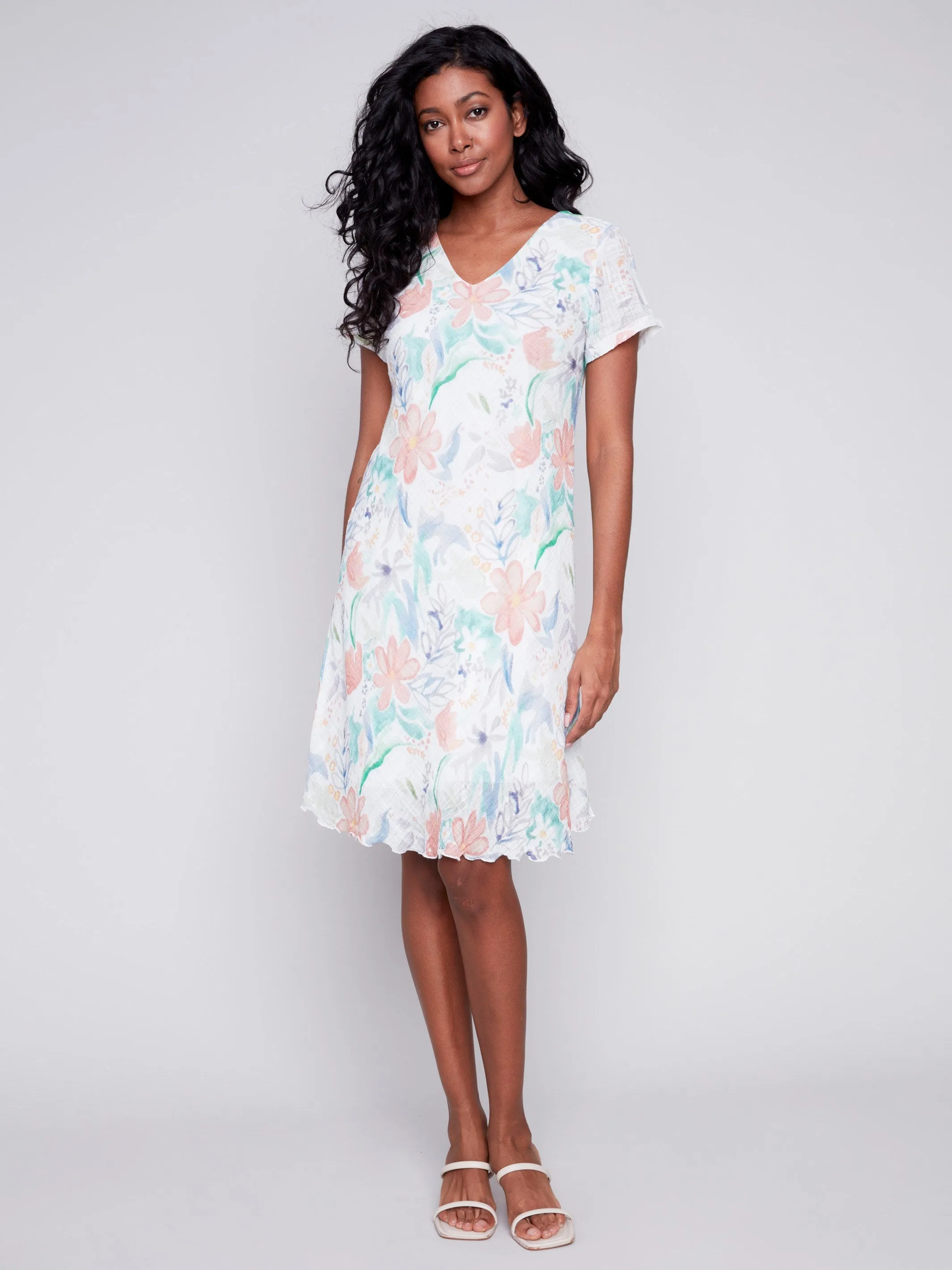 Cotton Gauze Dress with Bias Cut - Lotus