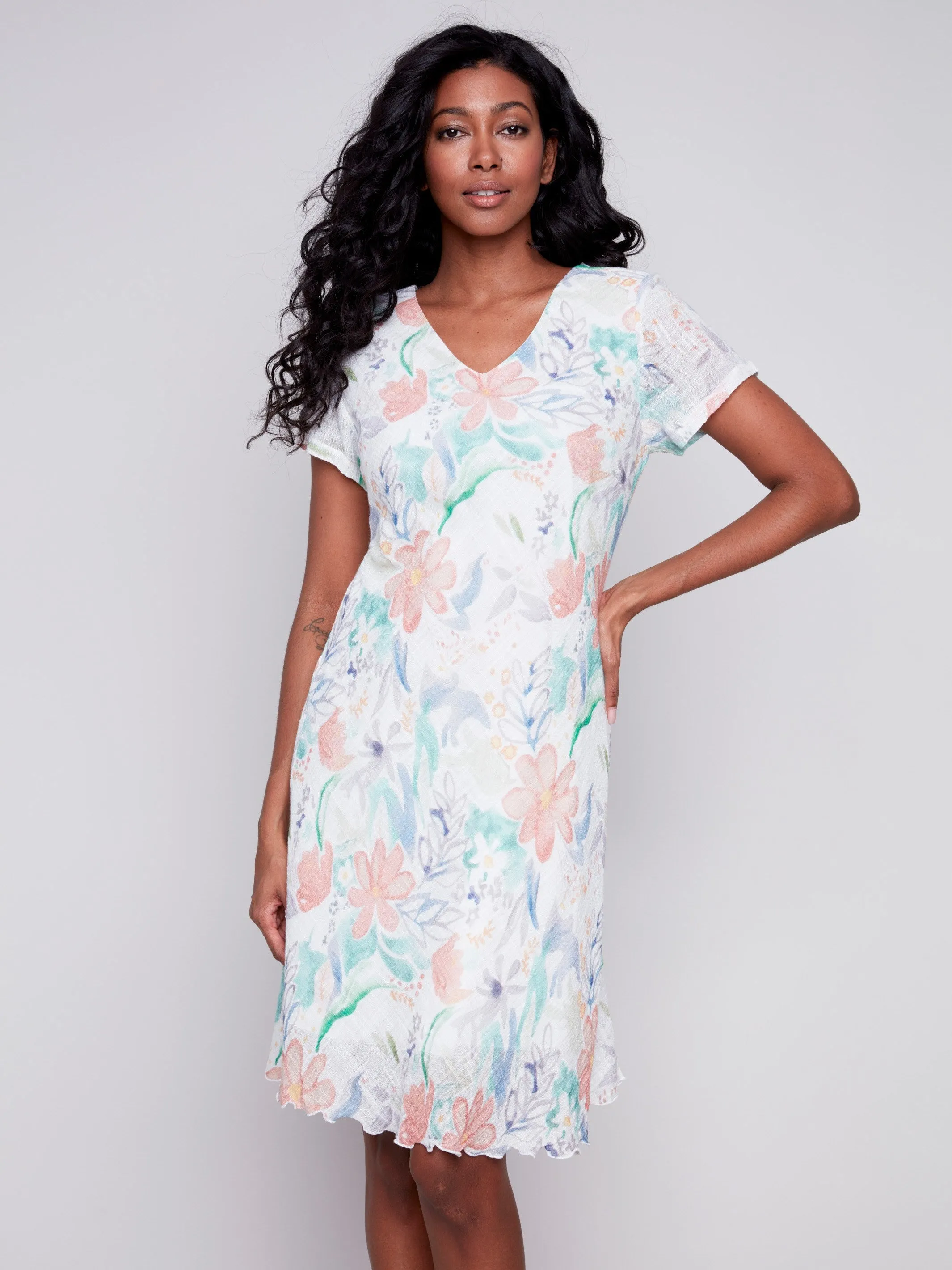 Cotton Gauze Dress with Bias Cut - Lotus