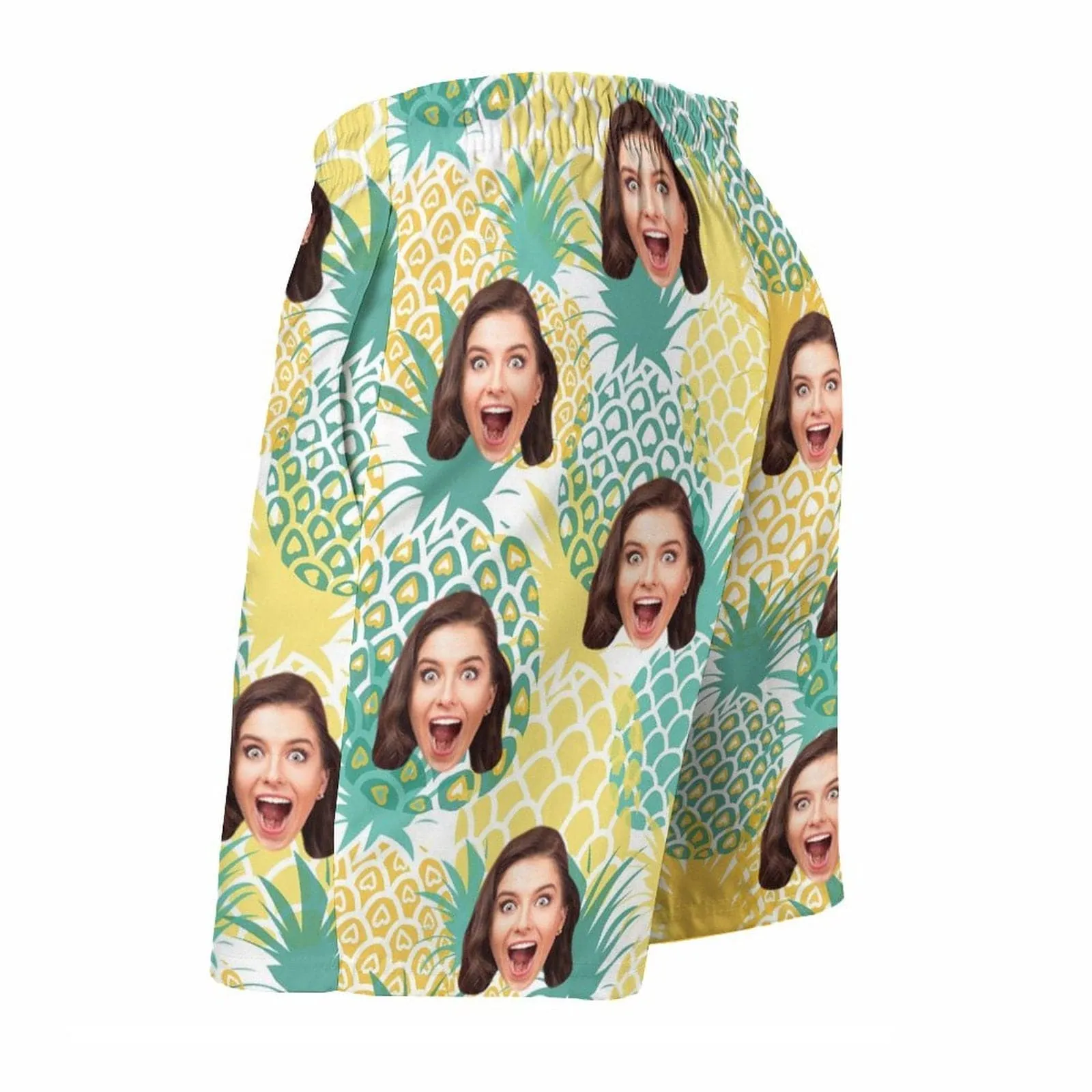 Custom Girlfriend Face Pineapple Yellow Men's Casual Beach Shorts with Drawstring