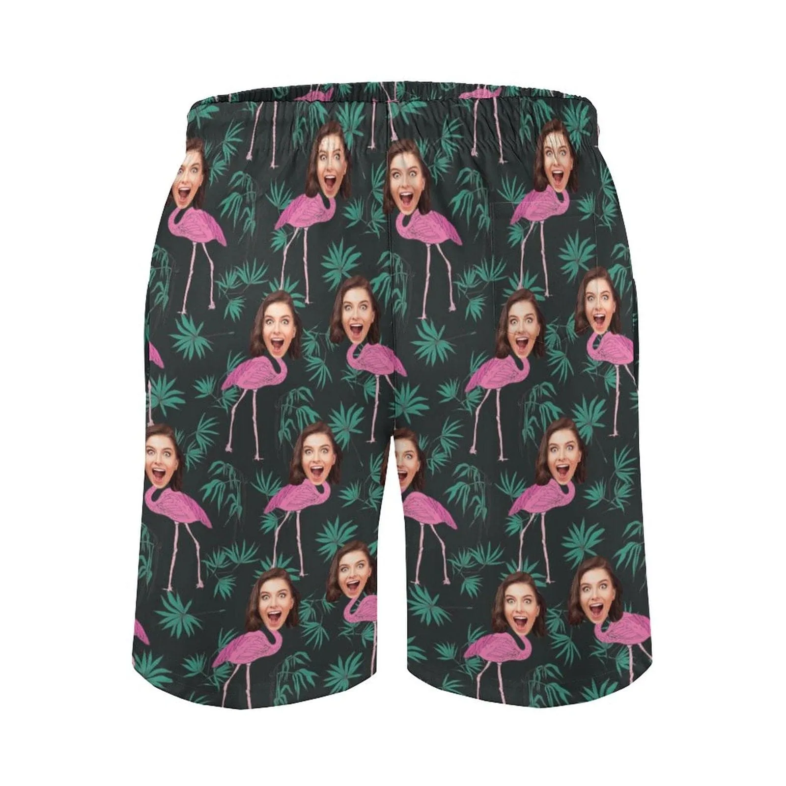 Custom Girlfriend Face Pink Flamingo Men's Casual Quick-drying Beach Shorts