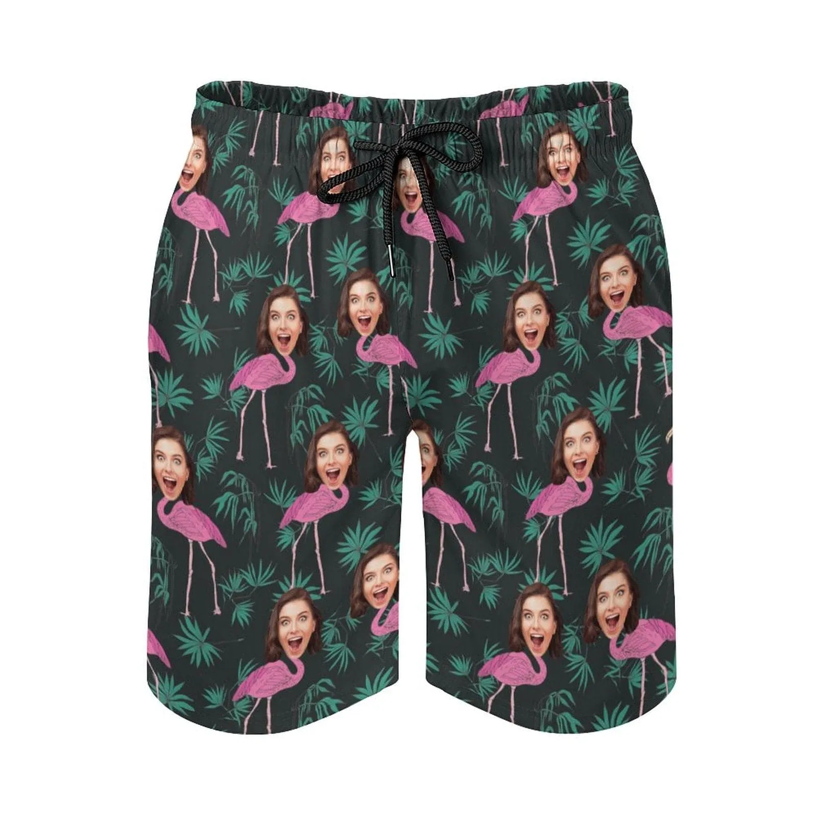 Custom Girlfriend Face Pink Flamingo Men's Casual Quick-drying Beach Shorts