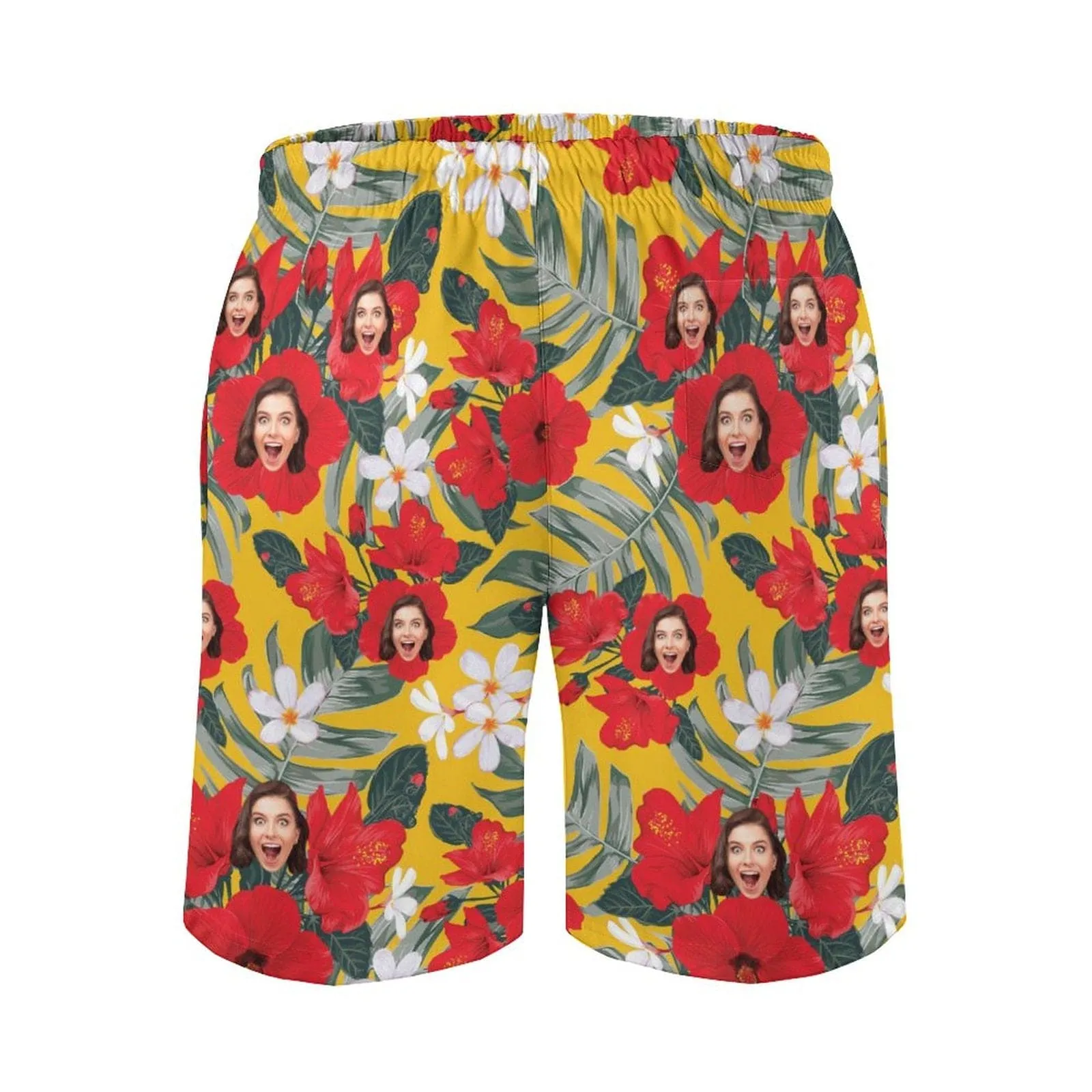 Custom Girlfriend Face Red Flowers Men's Casual Quick-drying Beach Shorts