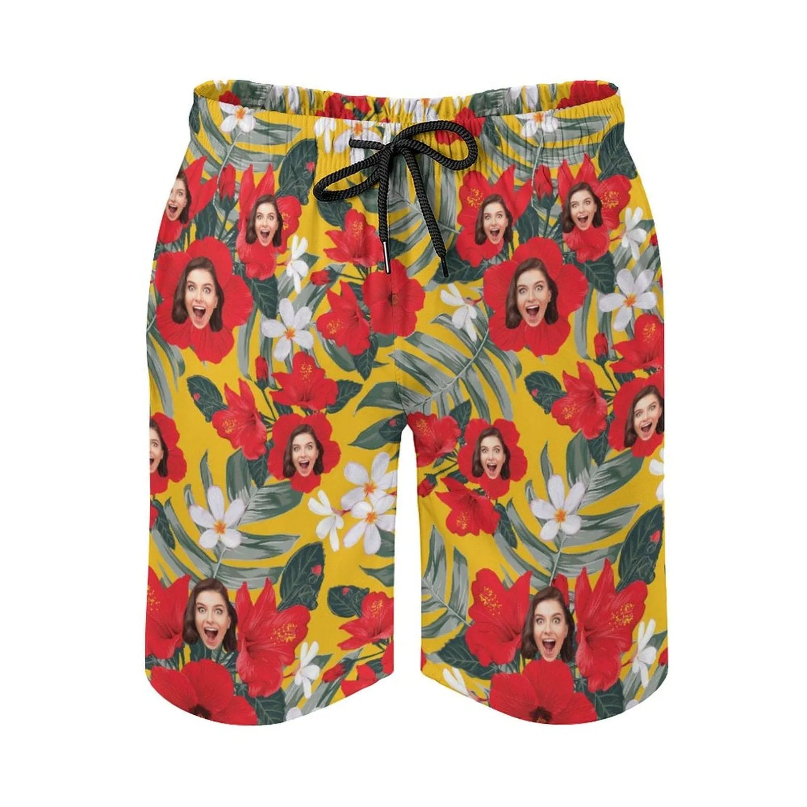 Custom Girlfriend Face Red Flowers Men's Casual Quick-drying Beach Shorts