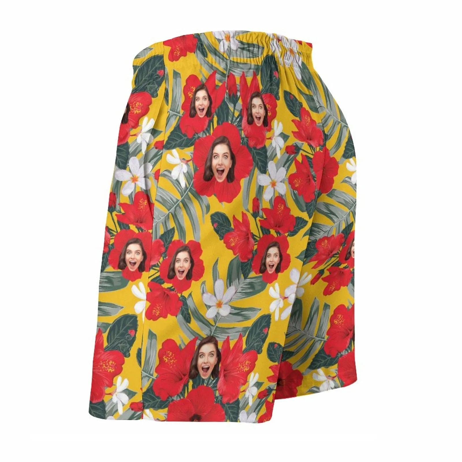 Custom Girlfriend Face Red Flowers Men's Casual Quick-drying Beach Shorts