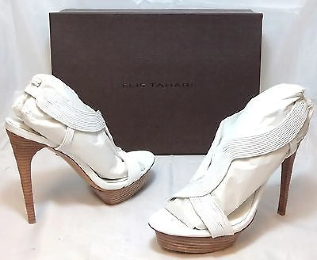 ELIE TAHARI Women's Cleopatra Platform Sandal -White Leather -