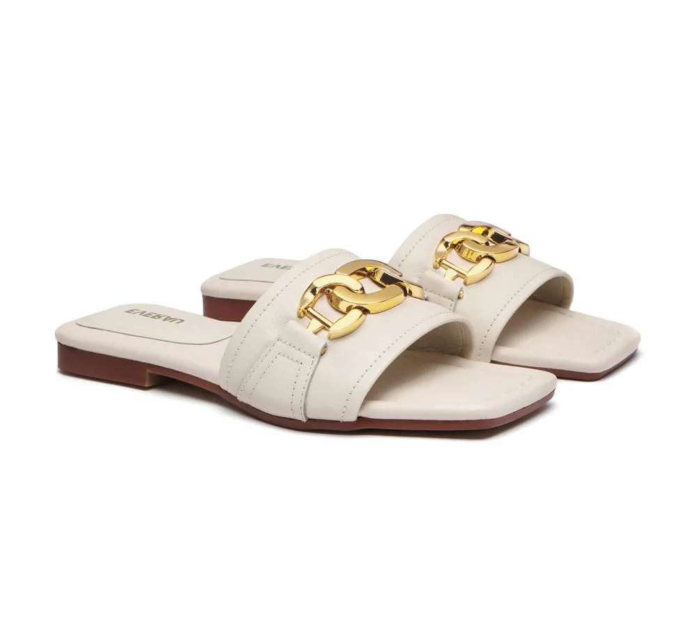 EVERAU Open Toe Leather Flat Sandals Women Chela