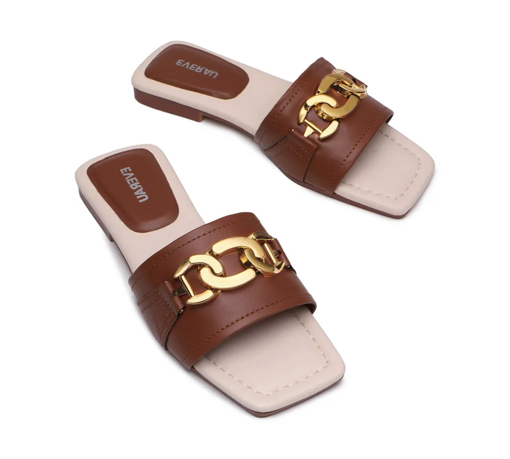 EVERAU Open Toe Leather Flat Sandals Women Chela