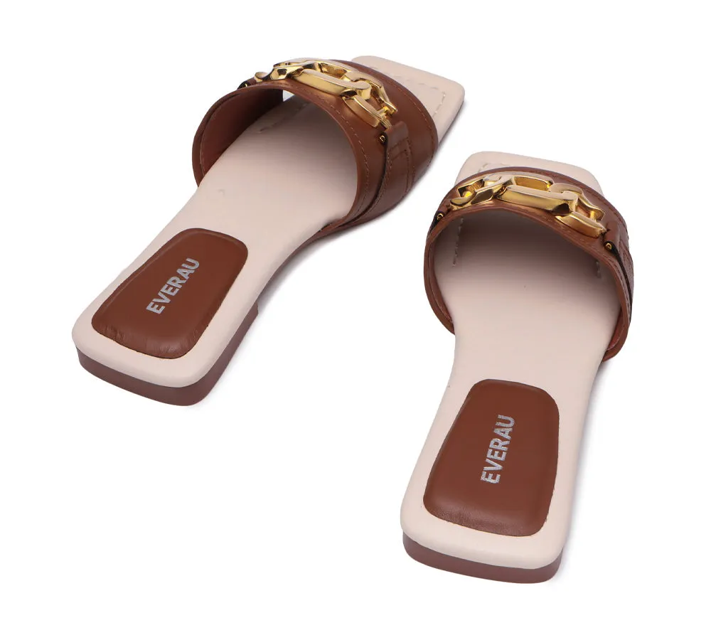 EVERAU Open Toe Leather Flat Sandals Women Chela