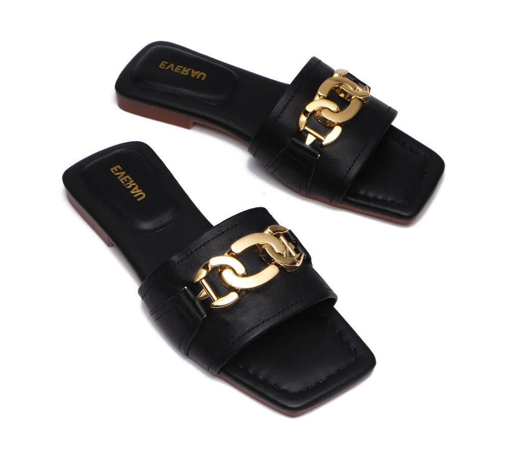 EVERAU Open Toe Leather Flat Sandals Women Chela