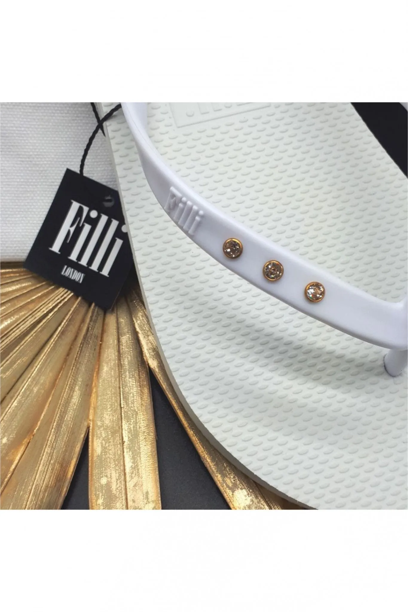 Filli London St Tropez Crystal Flip Flops - White