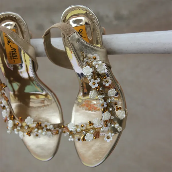 Golden Fancy Heel Sandal for women