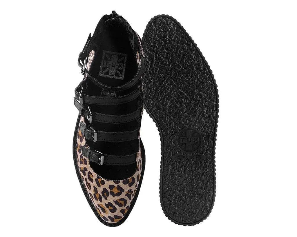 Leopard Faux Suede Multi-Strap Pointed Mary Jane Creeper