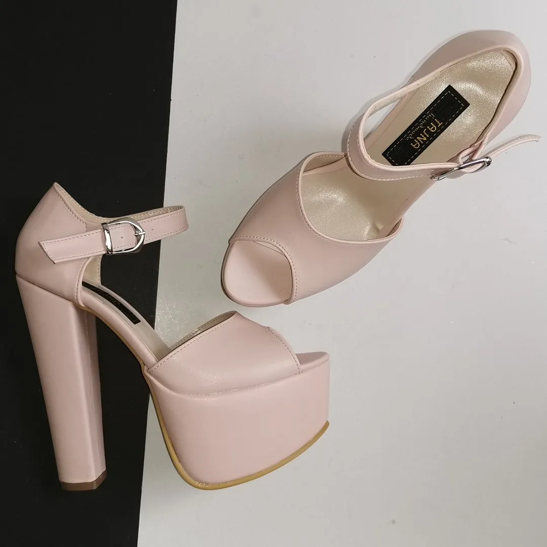 Light Pink Powder Chunk Heel Platforms