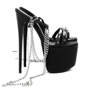 Long Chain Laces Black High Heel Sandals