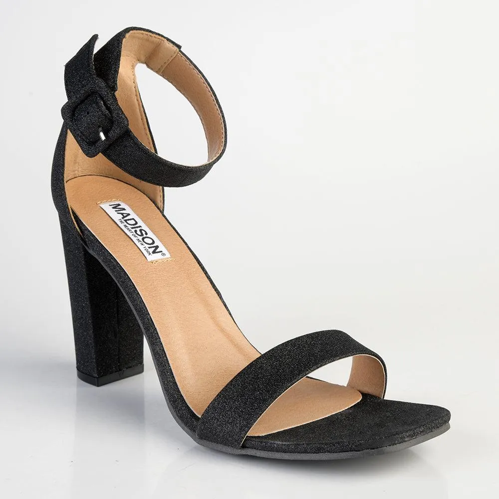 Madison Angelique Classic Block Heel Shimmer Sandal - Black