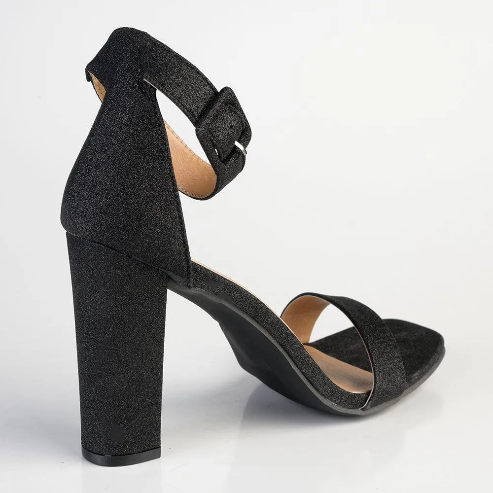 Madison Angelique Classic Block Heel Shimmer Sandal - Black