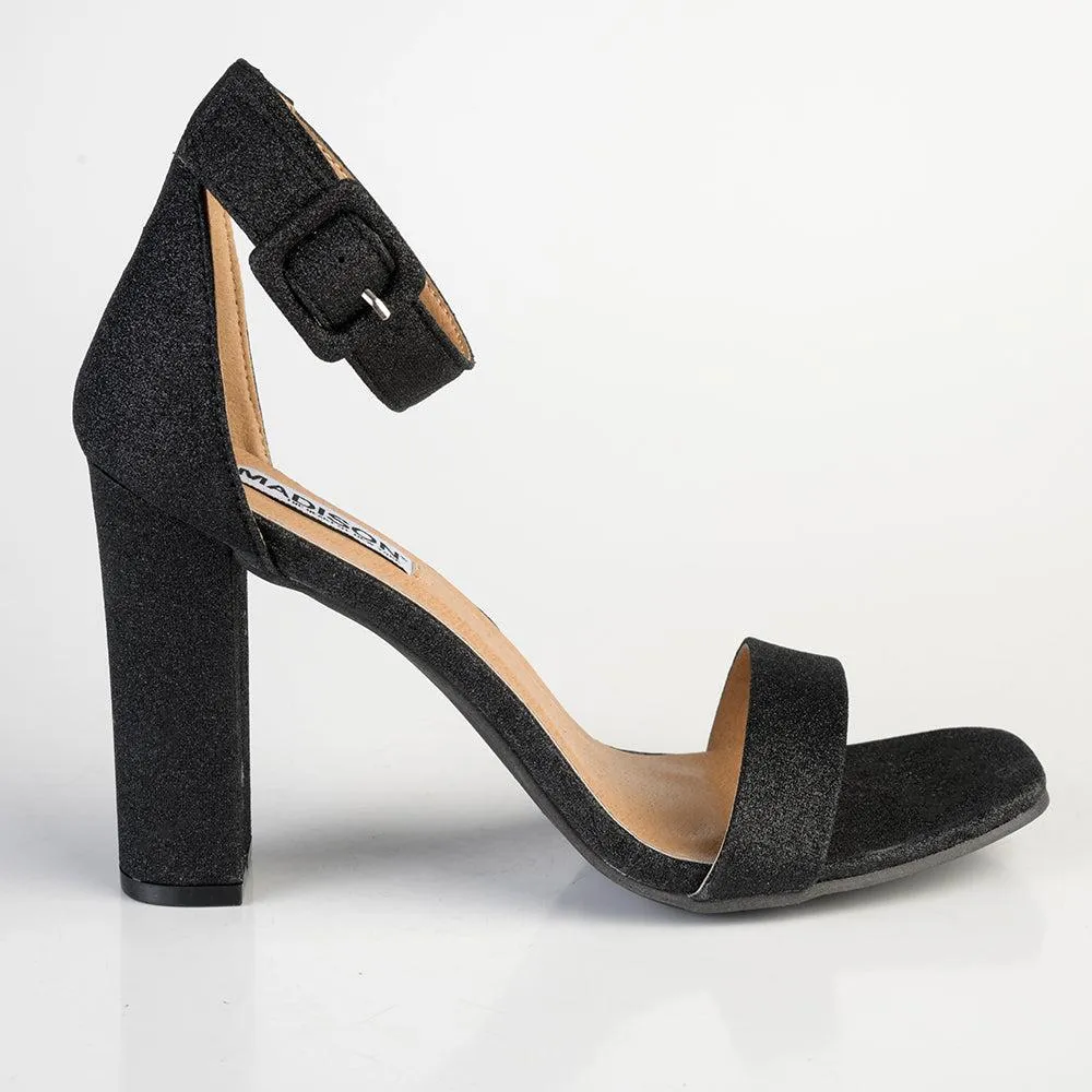 Madison Angelique Classic Block Heel Shimmer Sandal - Black