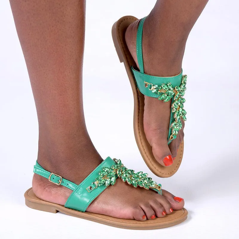 Madison Cassidy Jeweled Sandals - Green