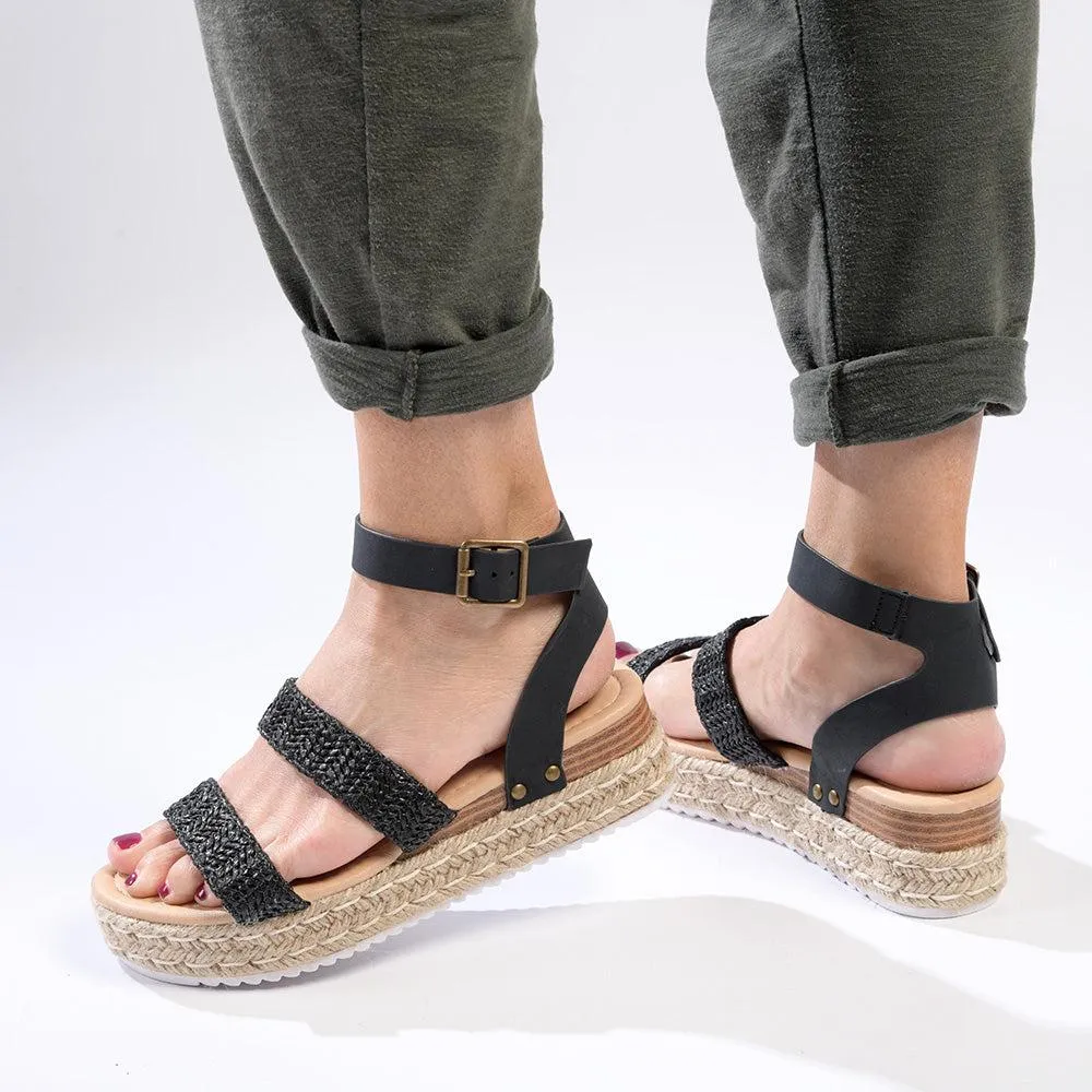 Madison Cassie Double Strap Espadrille Sandals - Black