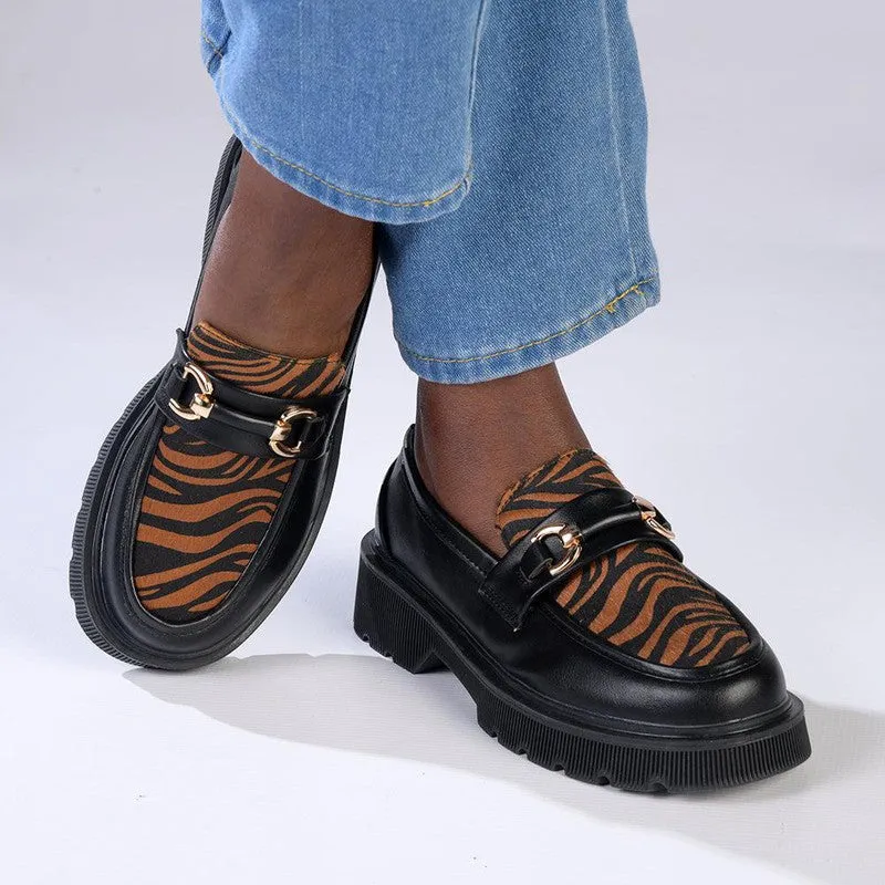 Madison Eloise Chunky Sole Slip Brogue - Black/Tiger