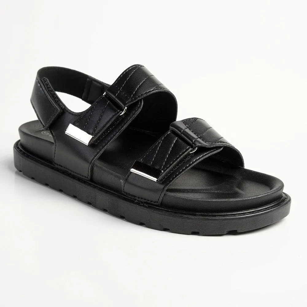 Madison Eloise Velcro Strap Footbed Sandals - Black