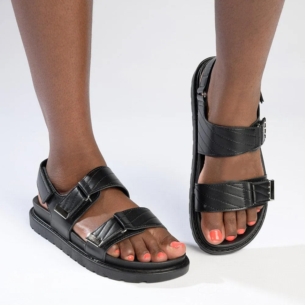 Madison Eloise Velcro Strap Footbed Sandals - Black