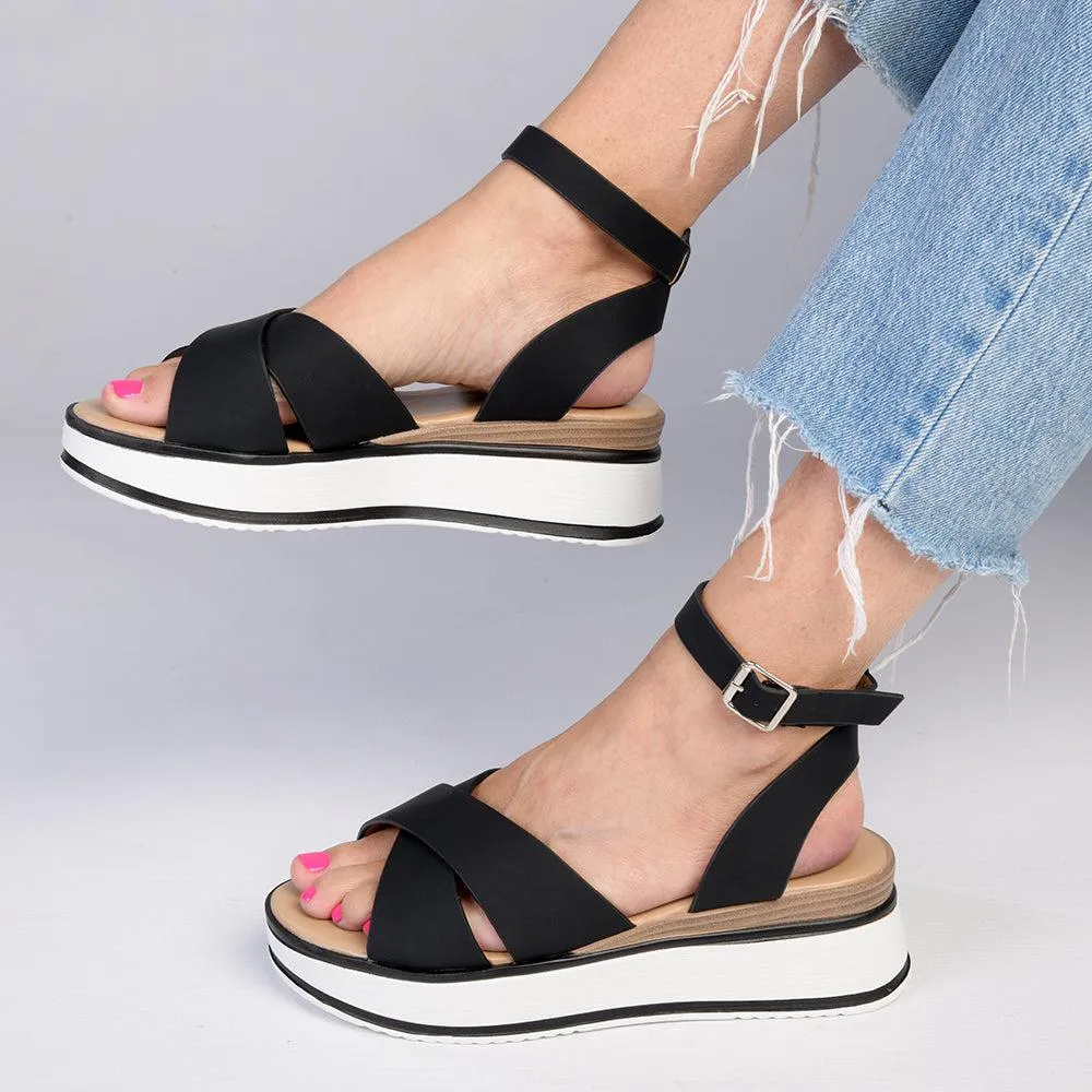 Madison Helena Sling Back Wedge Sandal  - Black