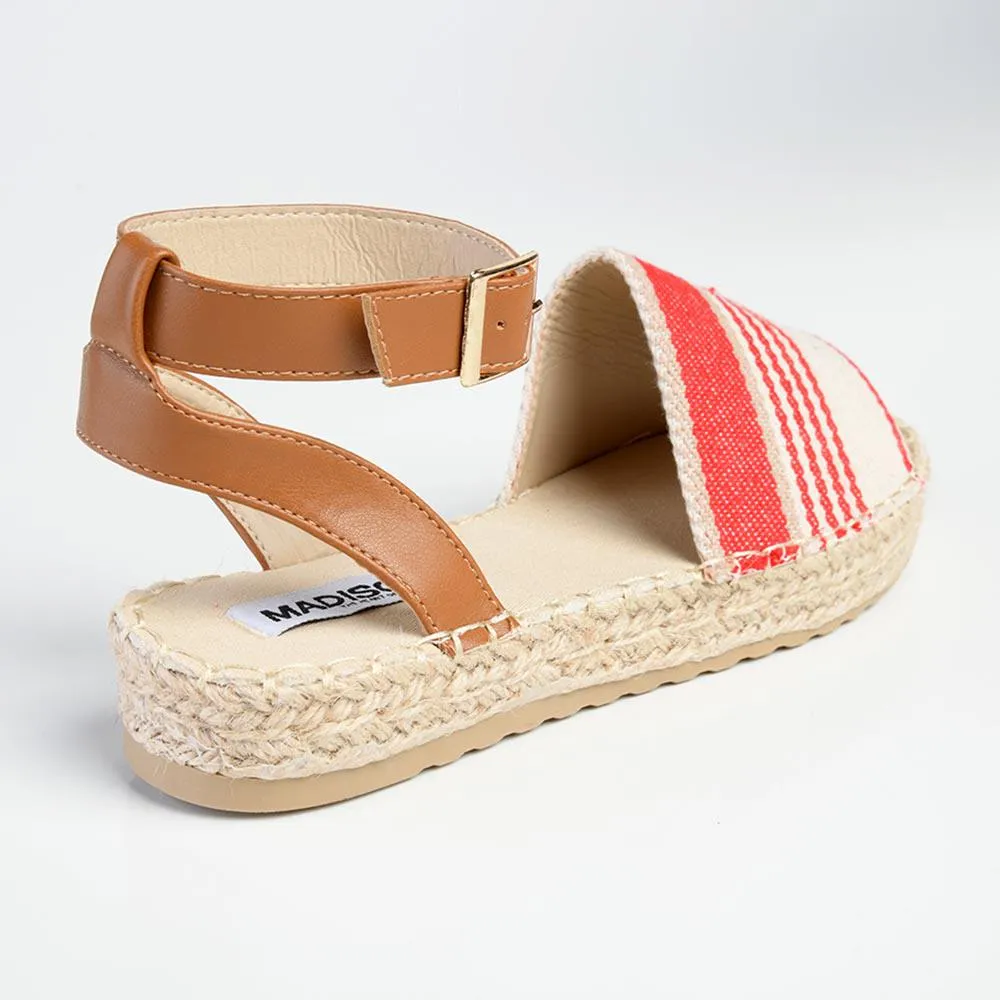 Madison Nautical Stripped Peep Toe Espadrille - Beige/Red