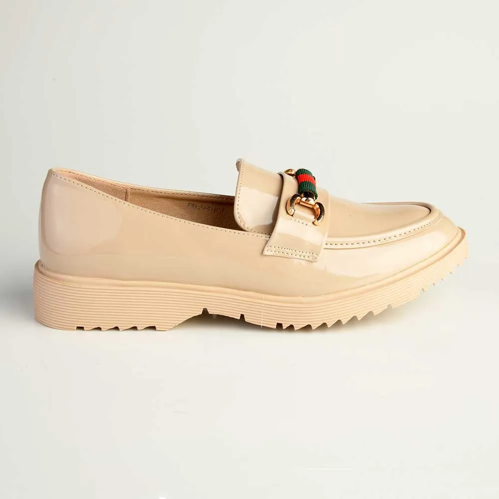 Madison Paxton Slip On Brogue With Gold Saddle Trim - Nude