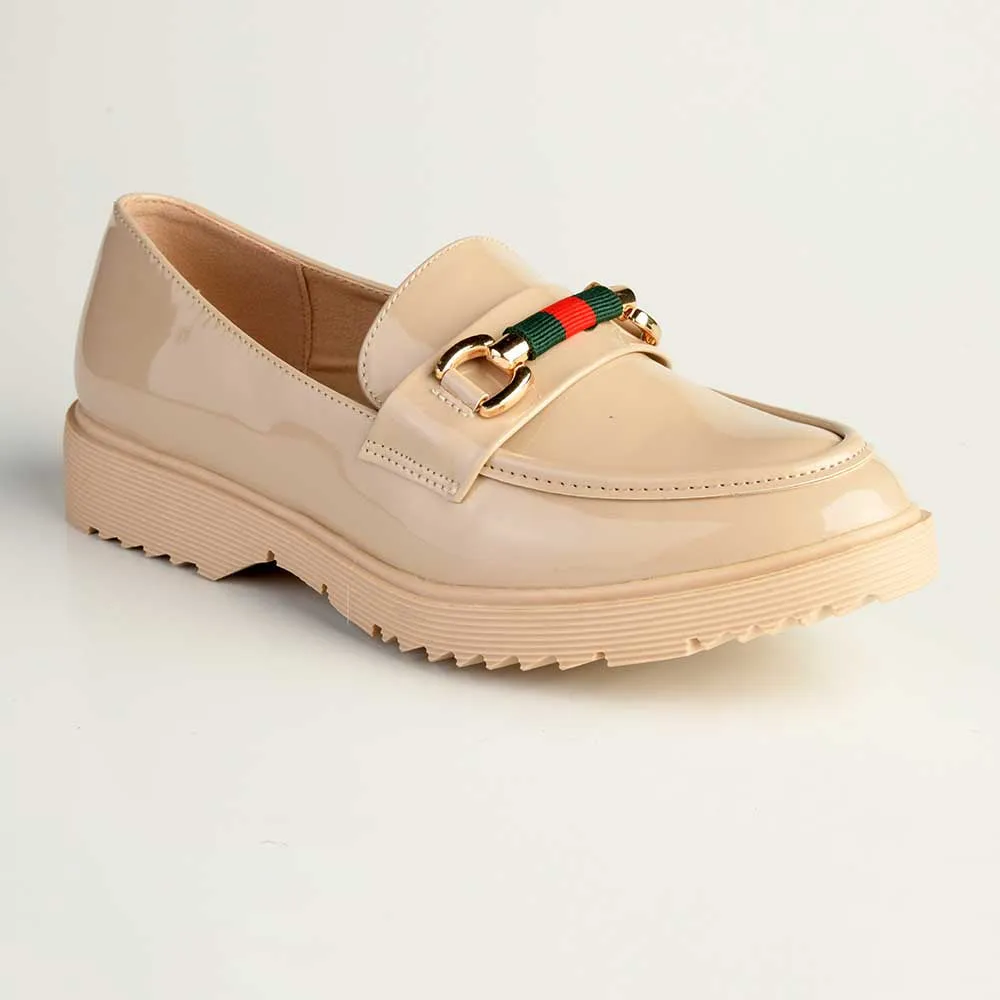 Madison Paxton Slip On Brogue With Gold Saddle Trim - Nude