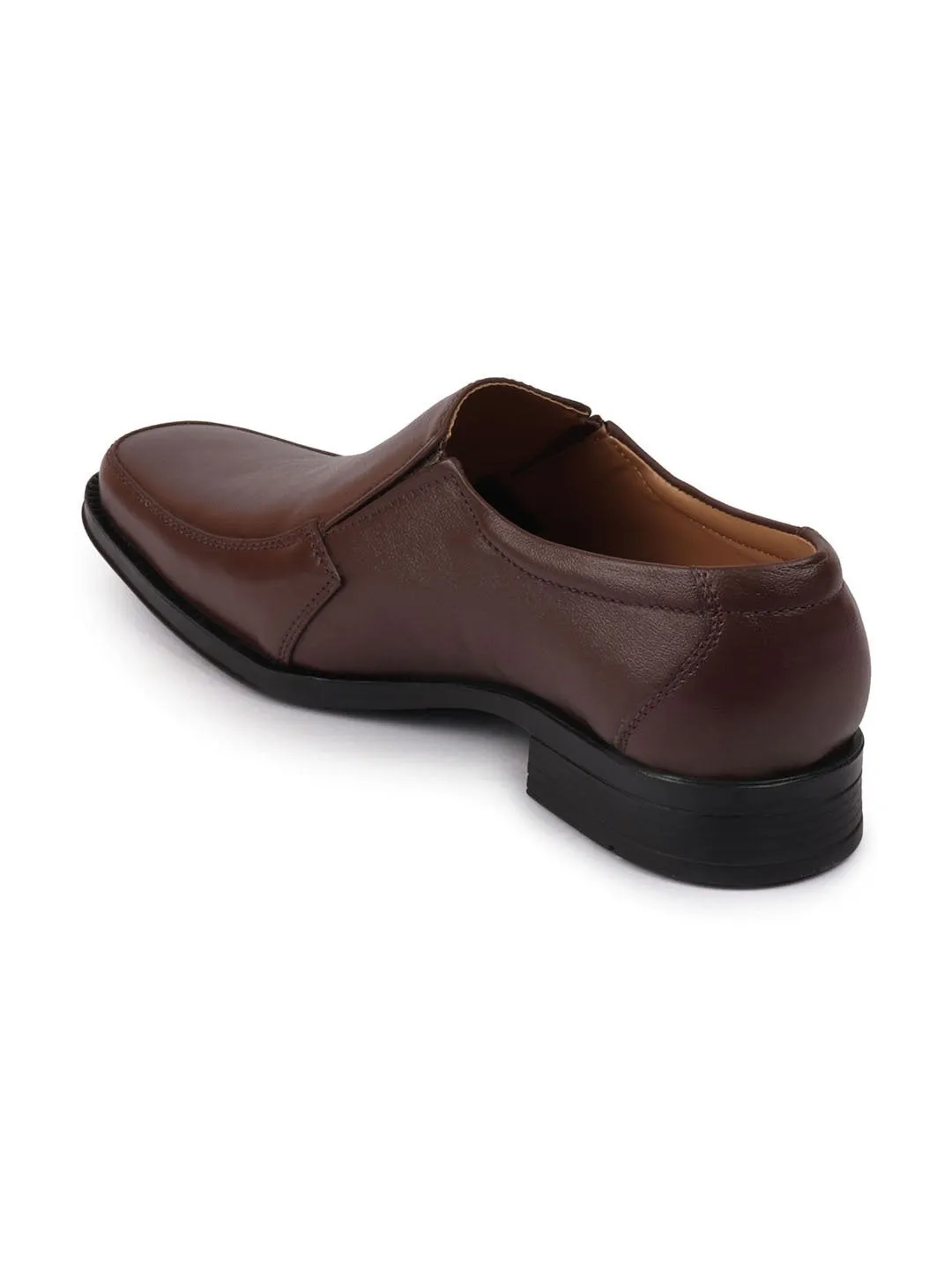 Men Brown Formal Leather Slip On Shoeswith Shock Absorber TPR Sole