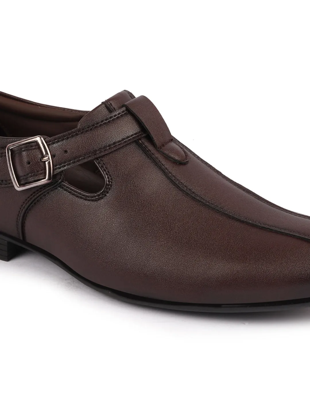 Men Brown Side Open Shoe Style Sandal with Buckle Strap