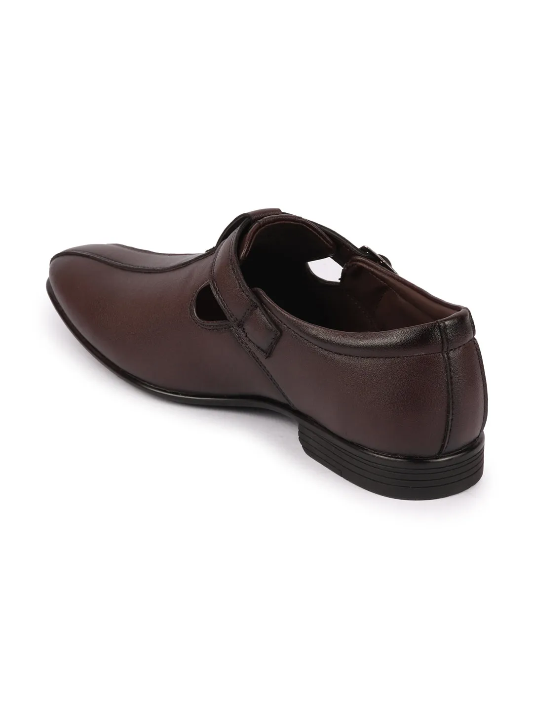 Men Brown Side Open Shoe Style Sandal with Buckle Strap