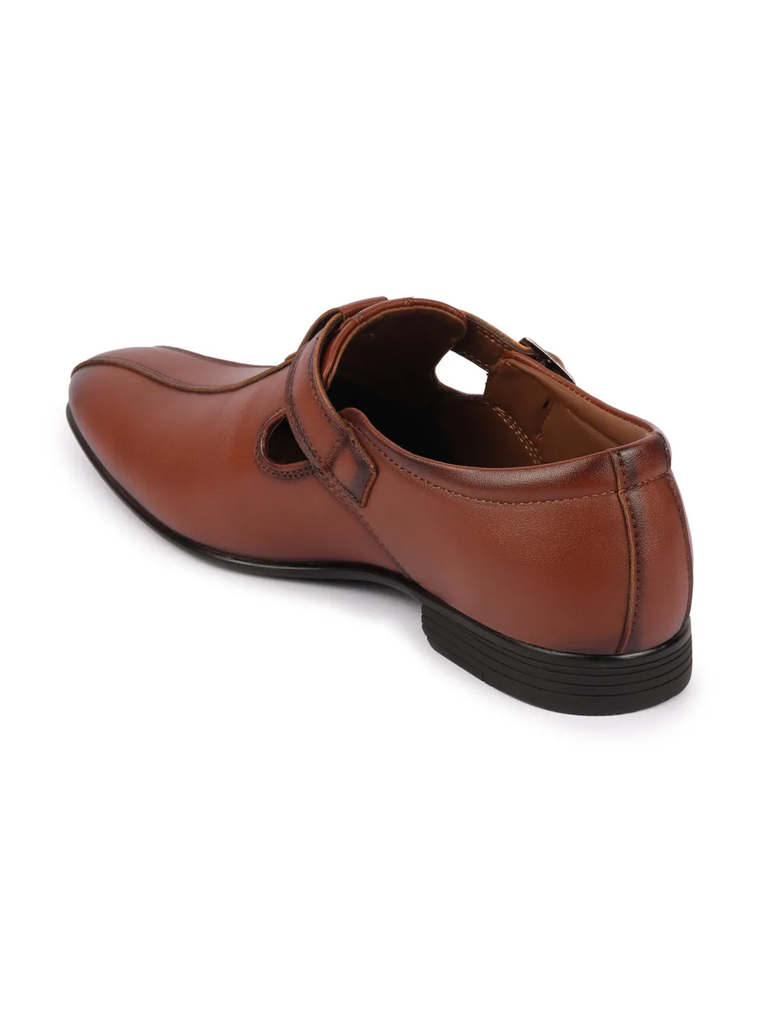 Men Tan Side Open Shoe Style Sandal with Buckle Strap